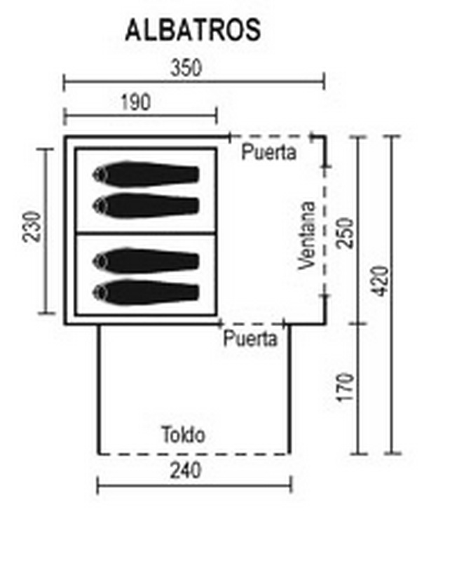 tienda campaña altus safari refugio 190x350x230 toldo 190x240x170 (60eu.) 1u